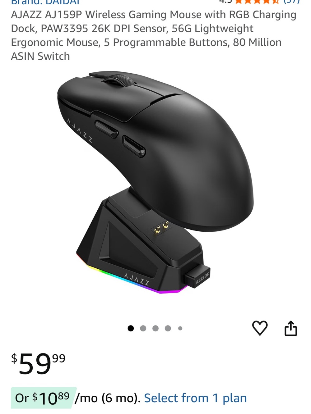 New Wireless Gaming Mouse with RGB Charging Dock - Black